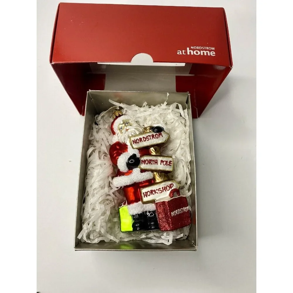 Santa Claus Signs Point To Nordstrom North Pole Christmas‎ Glass Ornament Poland